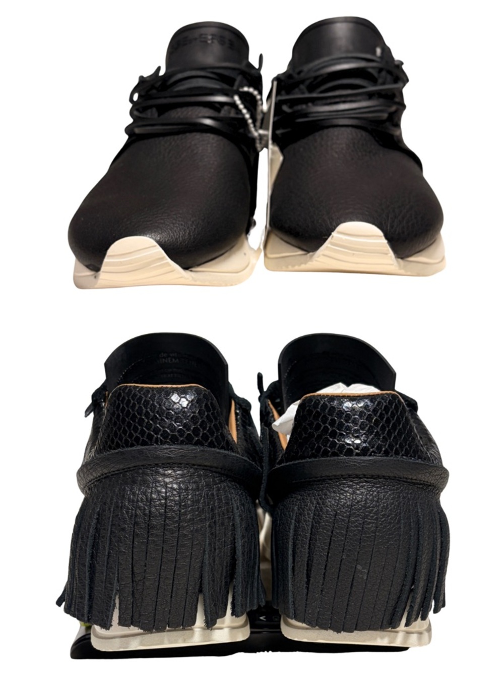 ESSEutESSE new Black Fringe Embossed Snakeskin Leather Lace Sneakers + Box - Picture 13 of 17